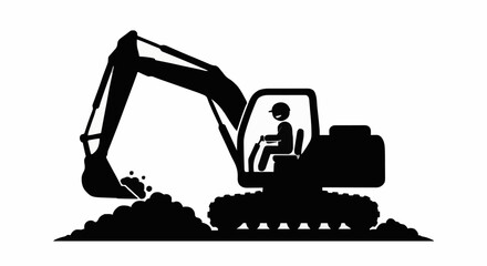 Excavator Machine Digging Soil Construction Site Silhouette. © rara
