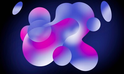 Glass Effect Vibrant purple pink gradient bubbles floating on dark blue background with glowing