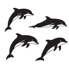 Fototapeta premium Dolphin Vector Silhouette Black and WhiteMinimal Dolphin Illustration Set VectorAbstract Dolphin Shape Black White Vector