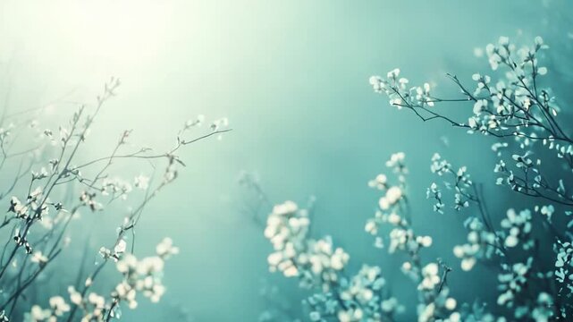 Delicate white blossoms on branches creating a mystical and ethereal backdrop, symbolizing growth, new beginnings, and the freshness of springtime nature
