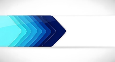 Blue layered arrow chevrons on white business banner background