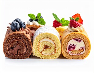 Sponge cake roll isolated on white background