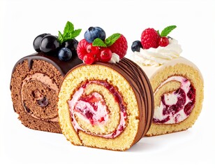 Sponge cake roll isolated on white background