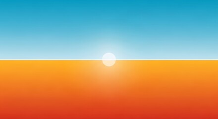 Minimal sunset gradient sky with bright sun over horizon