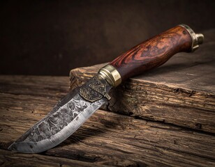 old Swiss knife on a wooden background