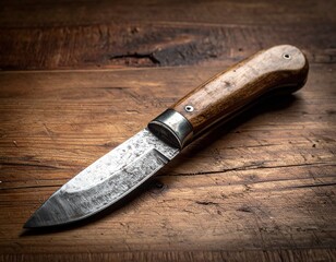 old Swiss knife on a wooden background