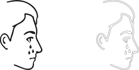 Human head in profile, tears streaming down the face. Vector silhouette.
