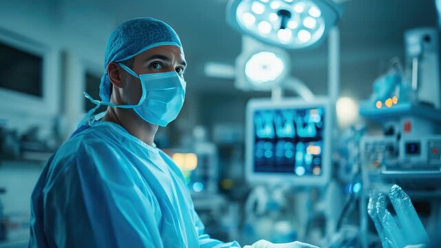 Medical professional focused on patient care during a surgical procedure in a modern operating room