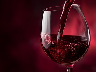 赤ワインがグラスに注がれる瞬間を捉えた大人の雰囲気あふれる上質なドリンクシーン