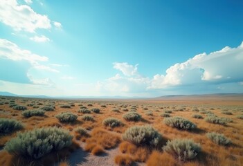 Fototapeta premium Expansive Open Moorland with Low Shrubs and Infinite Sky Captured In Striking Clarity for Adventurous Explorations