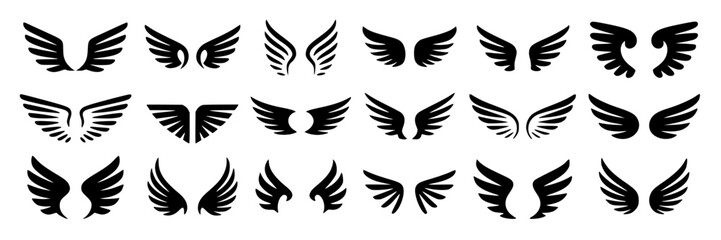 Fototapeta premium Collection of black and white stylized mountain range icons, vector graphics