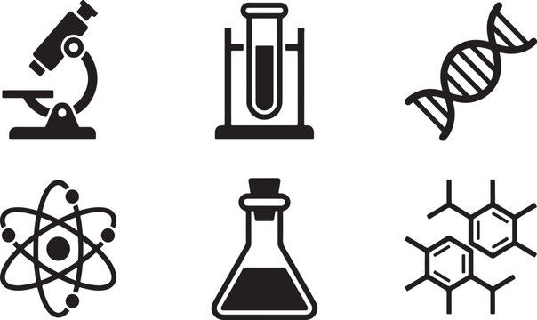Essential scientific tools and concepts represented by a collection of iconic symbols Vector