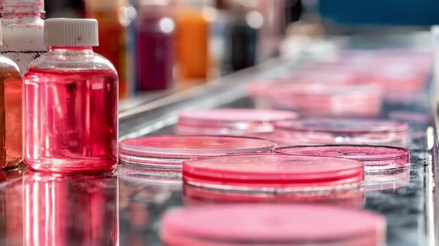 Medium shot of a clean moldmaking table showing partially cured silicone molds with release agent bottles blurred in the background