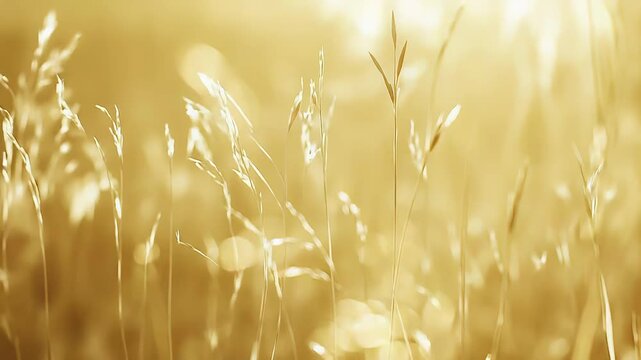 Golden field grass creating a soft, warm atmosphere, with gentle light highlighting details and a blurred background offering ample copy space for design elements