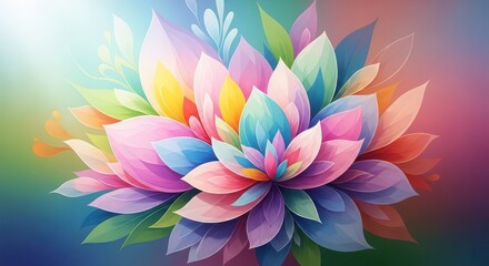 Vibrant floral abstract art with colorful layered petals in digital illustration style art