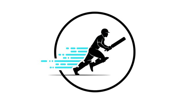 Dynamic cricket player running with bat in modern graphic design