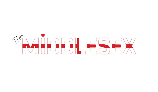 I love Middlesex, Typographic design of I love Middlesex on a white background, Flag typography of Middlesex with heart, Vector design of Middlesex County of England, I love England, Flag of England