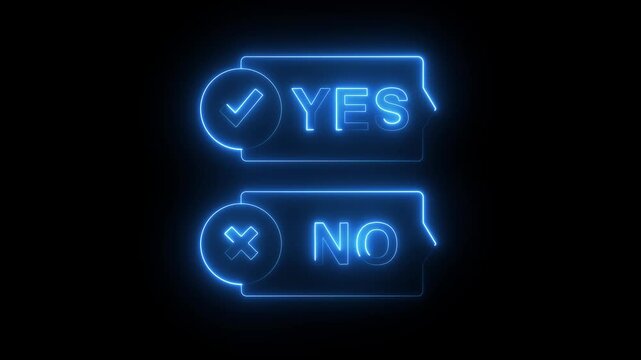 glowing neon yes and no button icon isolated on black background. feedback concept icon. positive feedback concept. choice button icon. Yes and No Button with Tick and Cross Symbols icons animation.