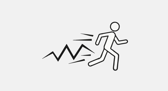 Running stick figure with speed lines indicating motion.