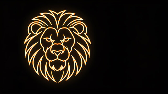 Majestic neon lion logo with radiant mane, symbolizing royalty, courage, and strength.