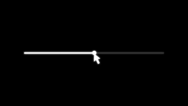 Mouse cursor slide over click volume up button on black Background. Mouse Cursor Clicks Volume Up. Device Screen View of Cursor Sliding Increase Sound to Music Song Track or Video Media Player.