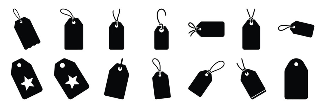 christmas  gift tag icon set silhouette on black colour and white background. Holiday silhouette vector icons.