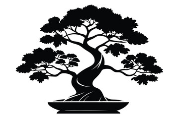 bonsai silhouette line art vector illustration