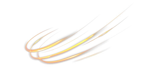 Golden glowing light trails with smooth curved streaks, creating a dynamic energy motion effect on transparent background. © NAUM