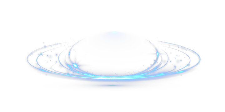 Blue glowing energy ring with light trails and sparkles, forming a futuristic portal effect on transparent background.