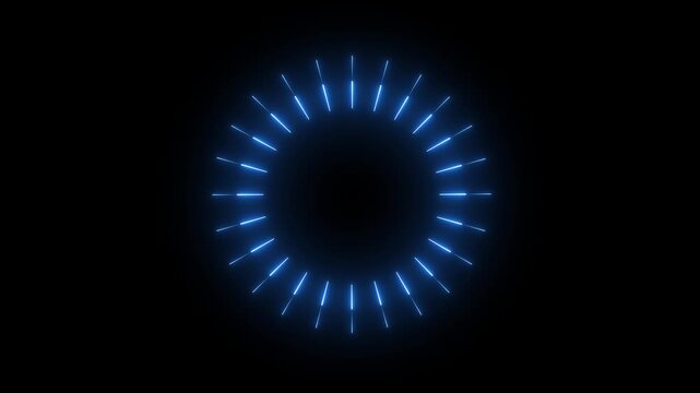 glowing Neon blue circle burst icon animation on black background. Circle Burst icon Animation. neon blast and circle burst explosion, stylist line burst Explosive fireworks Animation.