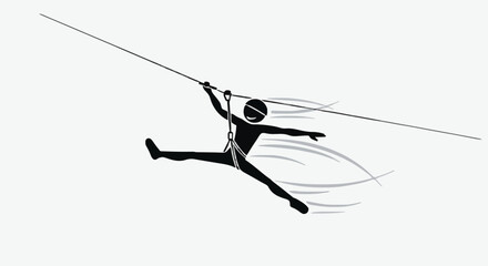 Silhouette Person Zip Lining Adventure Extreme Sport. © Andik