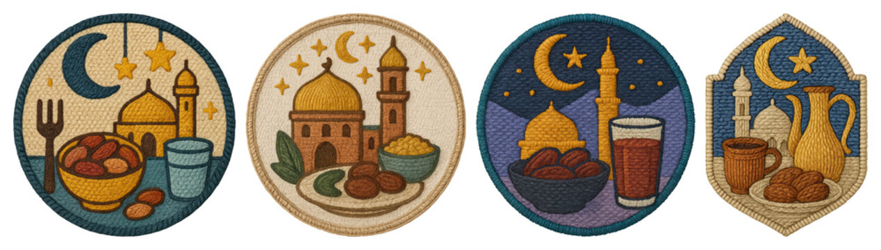 PNG Colorful Islamic food illustrations on transparent background