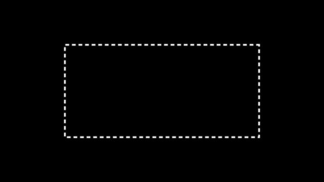 Dotted line rectangle frame animation on white background. Animation of a dotted line path from left to right point. border frame dotted line animation isolated on white screen.
