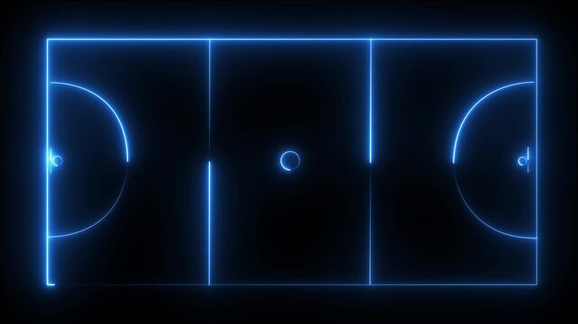 glowing Neon netball courts icon animation on black background. futuristic digital icon video of a high-tech netball courts. netball court icon. 4k motion video.