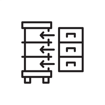 Modular furniture icon. Adaptable design and efficient assembly, representing sectional units, flat-pack systems, reconfigurable cabinetry, interchangeable components, and modern space optimization.