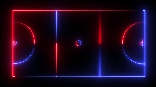 glowing Neon netball courts icon animation on black background. futuristic digital icon video of a high-tech netball courts. netball court icon. 4k motion video.