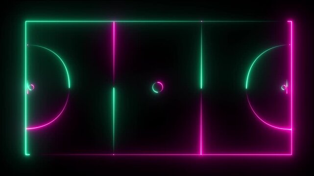 glowing Neon netball courts icon animation on black background. futuristic digital icon video of a high-tech netball courts. netball court icon. 4k motion video.