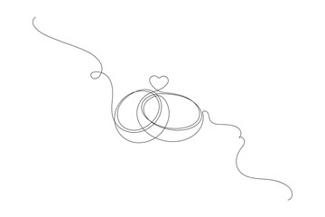 Wedding ring continuous one line drawing minimalist outline vector illustration