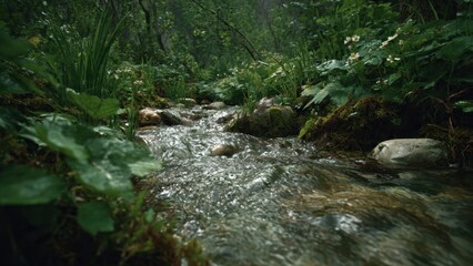 Obraz premium Babbling brook in lush green forest