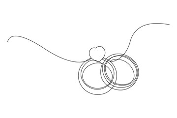 Wedding ring continuous one line drawing minimalist outline vector illustration