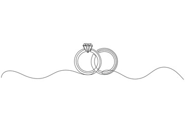 Wedding ring continuous one line drawing minimalist outline vector illustration