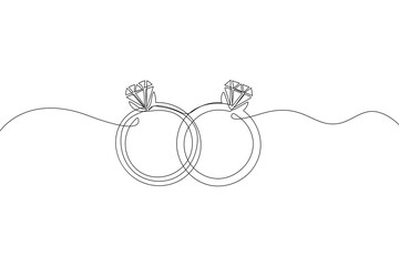 Wedding ring continuous one line drawing minimalist outline vector illustration