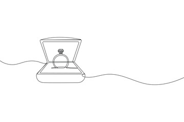 Wedding ring continuous one line drawing minimalist outline vector illustration