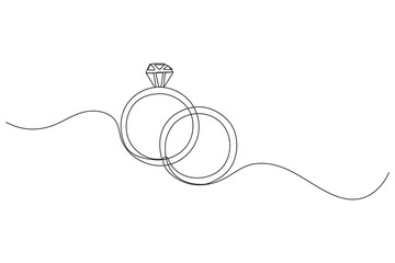 Wedding ring continuous one line drawing minimalist outline vector illustration