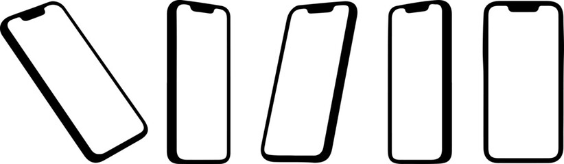 Realistic smartphone mockup. mobile phone vector with blank screen isolated on white background, phone different angles views. Vector illustration