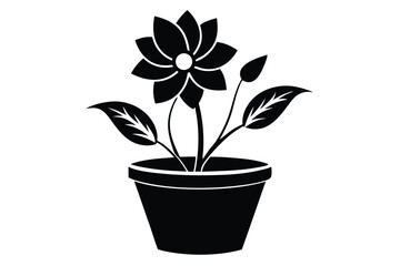Obraz premium flower in a pot silhouette line art vector illustration