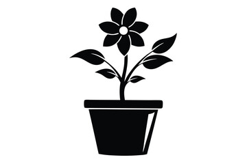 flower in a pot silhouette line art vector illustration