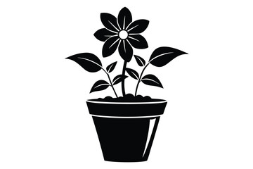 flower in a pot silhouette line art vector illustration