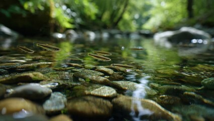 Fototapeta premium School of Fish Swimming in Clear River