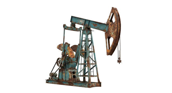 Rusty Old Pumpjack Extracting Crude Oil isolated on transparent background